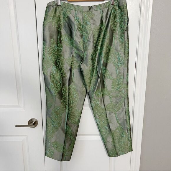 Escada Pant Suit Blazer Jacket Green Silver Metallic Floral Size 44 XL - Picture 9 of 14